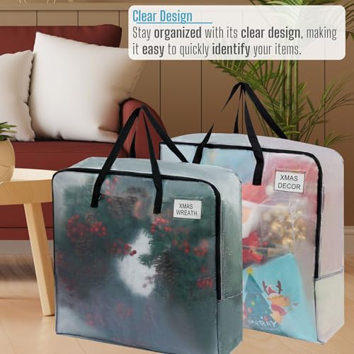 VENO 4 Pack Wreath Storage Bag, Summer, Christmas Decoration Garland Container, 30 Inch Clear Door Wreath Organizers, Moving Boxes, Packing Supplies for College (Square - 4 Pack) - Image 4