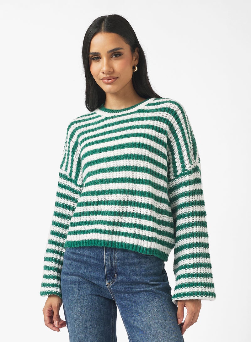 جينجر كنزة صوفية مخططة واسعة - Image 1