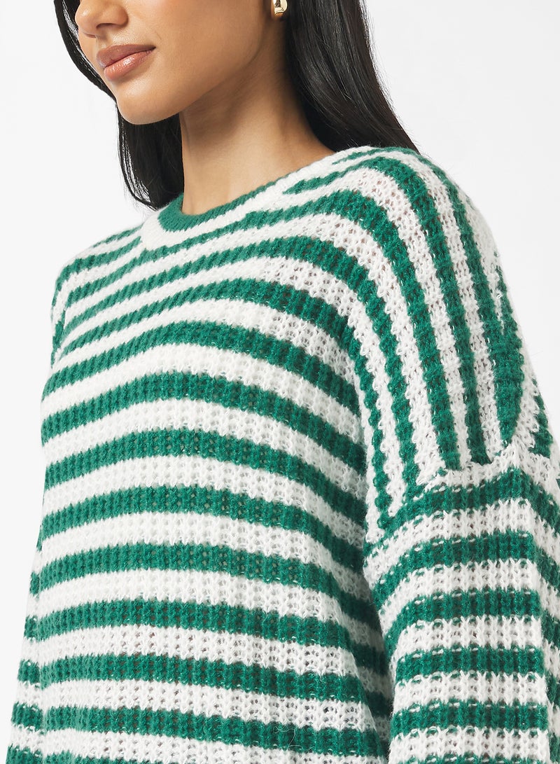 جينجر كنزة صوفية مخططة واسعة - Image 3