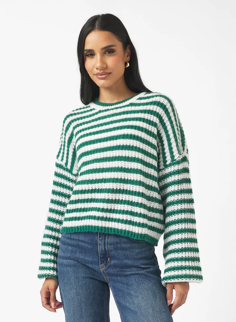 جينجر كنزة صوفية مخططة واسعة