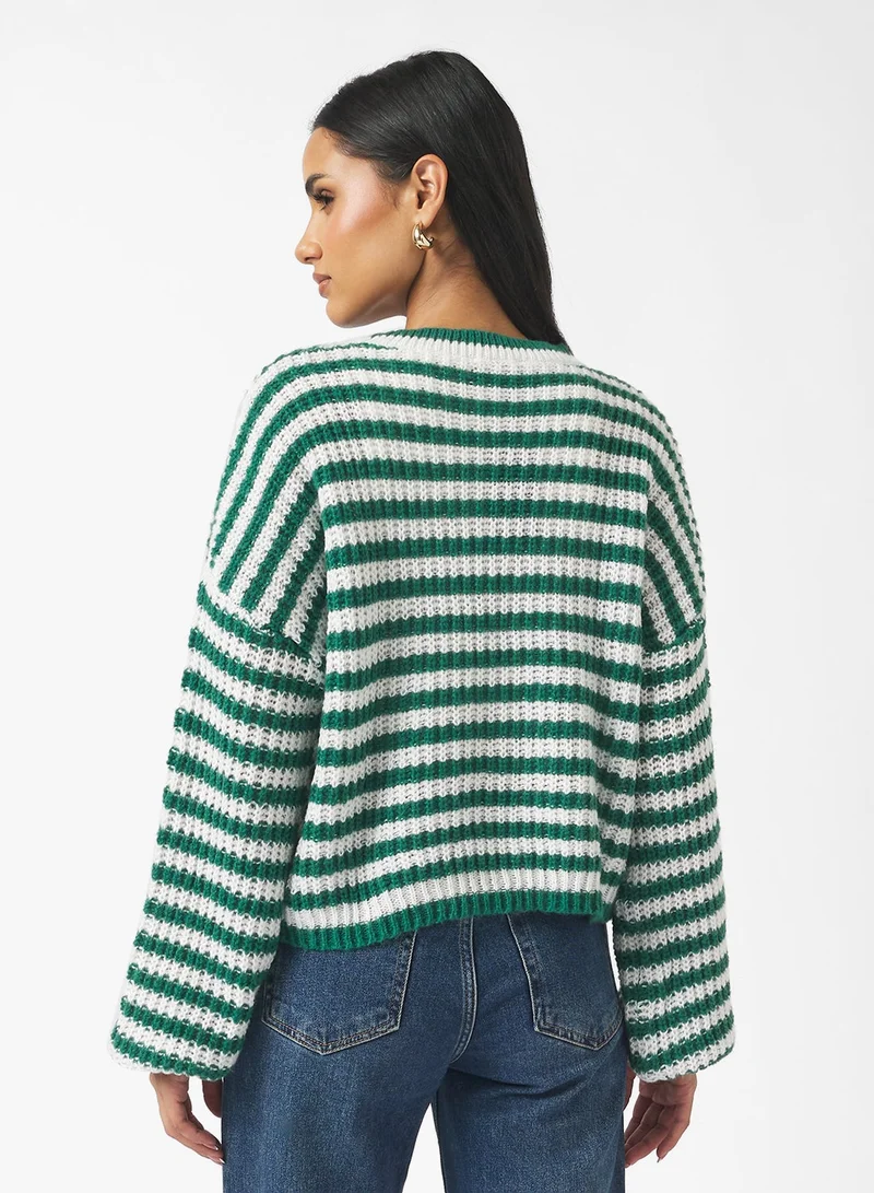 جينجر كنزة صوفية مخططة واسعة