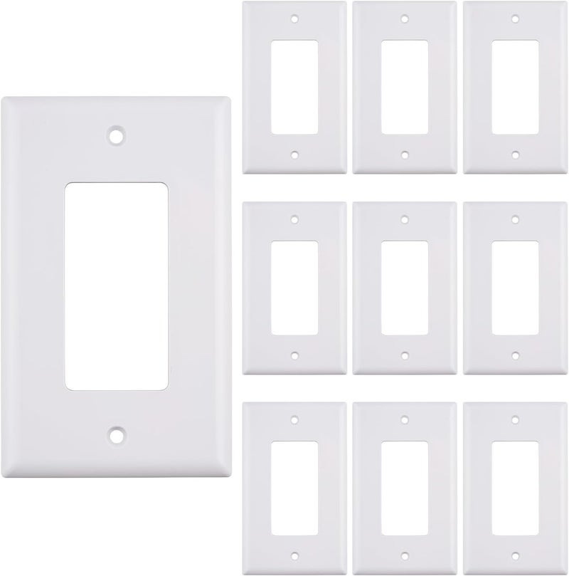 SATMAXIMUM 10 Pack 1-Gang Wall Plate Cover, Single Gang Rectangular Frame for Switches, Outlets or Low Voltage Inserts, White - Image 1
