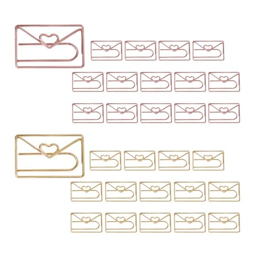 OWLFAVO 30pcs Envelope Shape Paper Clips with Clear Box, Rose Gold and Yellow Gold, Funny Cute Paperclips Bookmarks Planner Clips for Fun Office Supplies School Gifts Wedding Decoration - Image 1