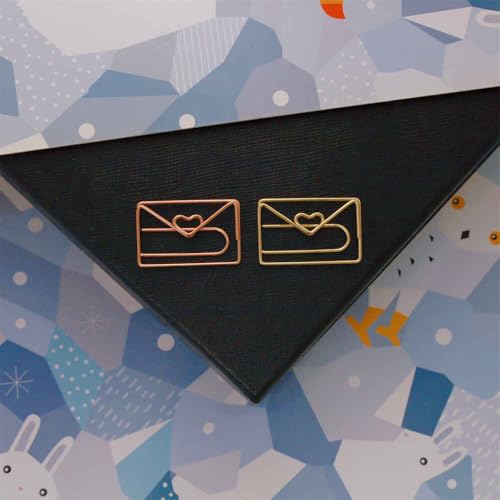 OWLFAVO 30pcs Envelope Shape Paper Clips with Clear Box, Rose Gold and Yellow Gold, Funny Cute Paperclips Bookmarks Planner Clips for Fun Office Supplies School Gifts Wedding Decoration - Image 3
