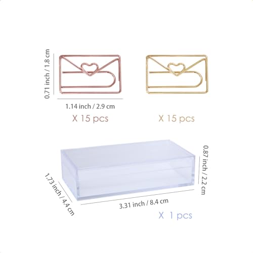 OWLFAVO 30pcs Envelope Shape Paper Clips with Clear Box, Rose Gold and Yellow Gold, Funny Cute Paperclips Bookmarks Planner Clips for Fun Office Supplies School Gifts Wedding Decoration - Image 2
