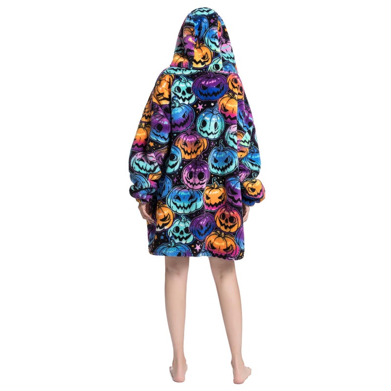 DESERT HOME Deserthome Wearable Blanket Hoodie Oversized Hooded Blanket for Adult Women Super Soft Comfortable Warm Flannel Halloween Pumpkin - Image 4