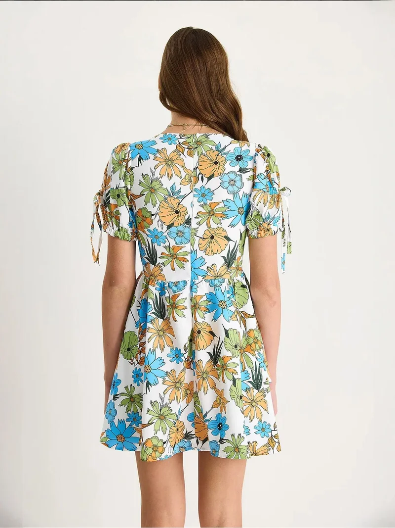 Bianco Lucci Maya Blue LUCCI Printed V-neck Cut Out Midi Dress for Women | Best Price UAE