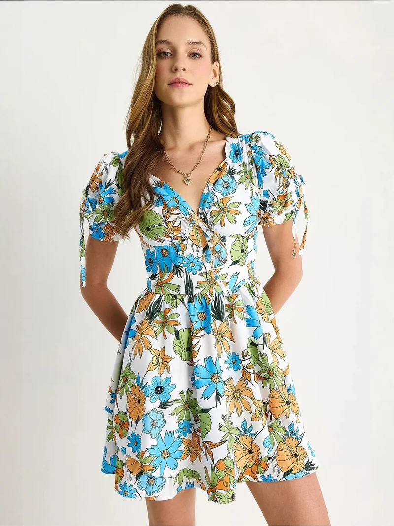 Bianco Lucci LUCCI Printed V-neck Cut Out Midi Dress