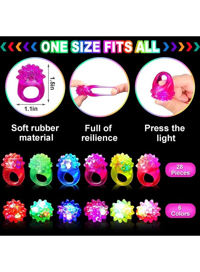 CCINEE 28Pcs Light Up Rings Flashing Colorful Led Rubber Bumpy Jelly Rings Glow In Dark Finger Toys For Party Supplies Kids Prizes Novelty Gifts Party Bag Filler  - Image 3