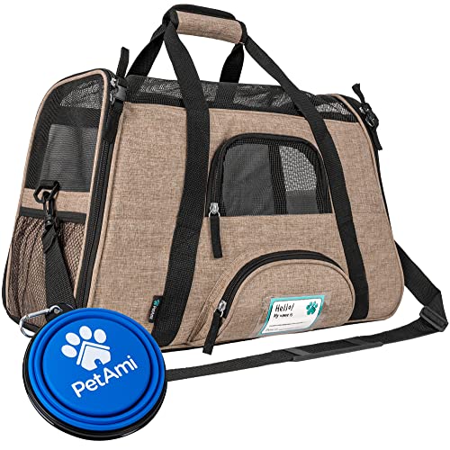 PetAmi Airline Approved Pet Carrier for Cats & Small Dogs, Soft Sided TSA Travel Carrier Bag with Sherpa Bed, Breathable Mesh Ventilation, Collapsible Bowl, Up to 18 lbs, Small Heather Taupe - Image 1