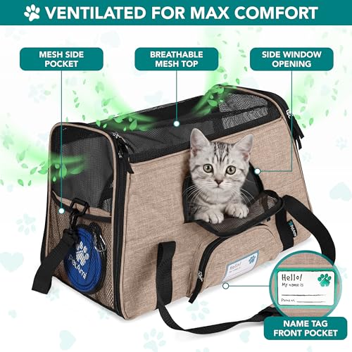 PetAmi Airline Approved Pet Carrier for Cats & Small Dogs, Soft Sided TSA Travel Carrier Bag with Sherpa Bed, Breathable Mesh Ventilation, Collapsible Bowl, Up to 18 lbs, Small Heather Taupe - Image 3