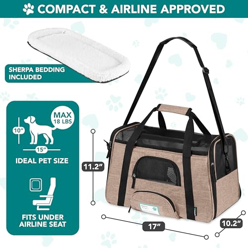 PetAmi Airline Approved Pet Carrier for Cats & Small Dogs, Soft Sided TSA Travel Carrier Bag with Sherpa Bed, Breathable Mesh Ventilation, Collapsible Bowl, Up to 18 lbs, Small Heather Taupe - Image 2