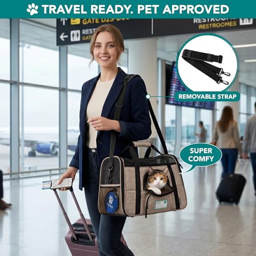 PetAmi Airline Approved Pet Carrier for Cats & Small Dogs, Soft Sided TSA Travel Carrier Bag with Sherpa Bed, Breathable Mesh Ventilation, Collapsible Bowl, Up to 18 lbs, Small Heather Taupe - Image 5