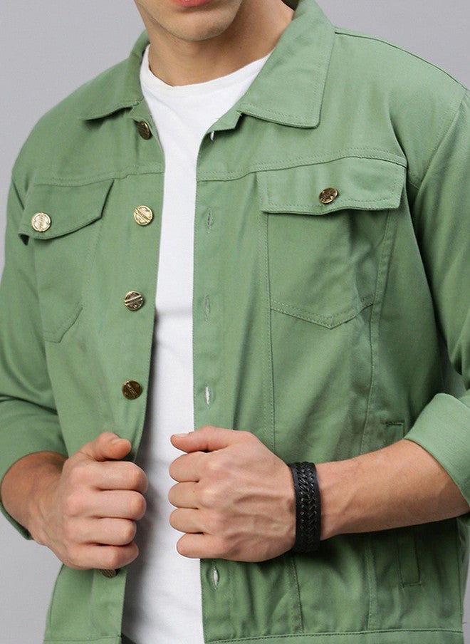 Kaali Peeli Olive Green Solid Denim Jacket for Men - Image 2