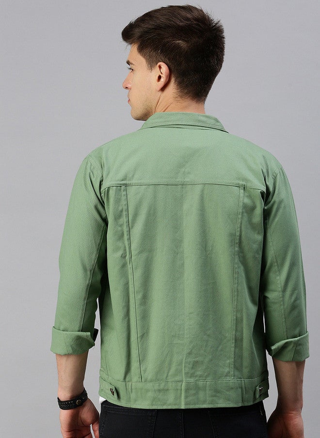 Kaali Peeli Olive Green Solid Denim Jacket for Men - Image 3