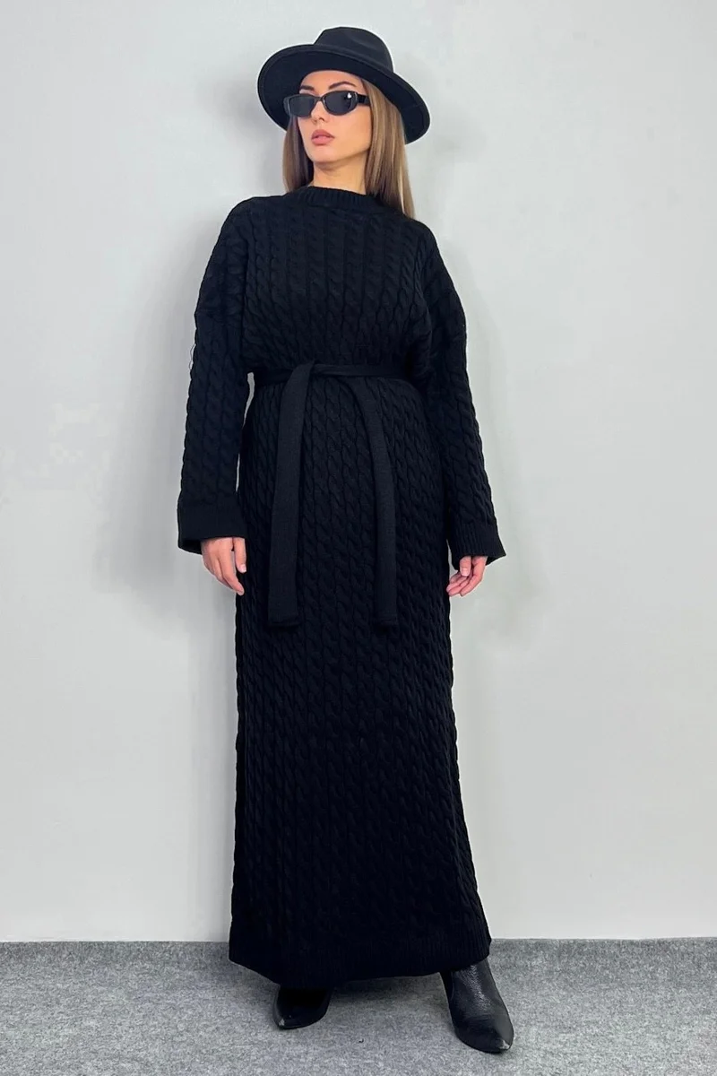 Ritnice Women's Ashley Black Hair Braided Knitwear Long Dress