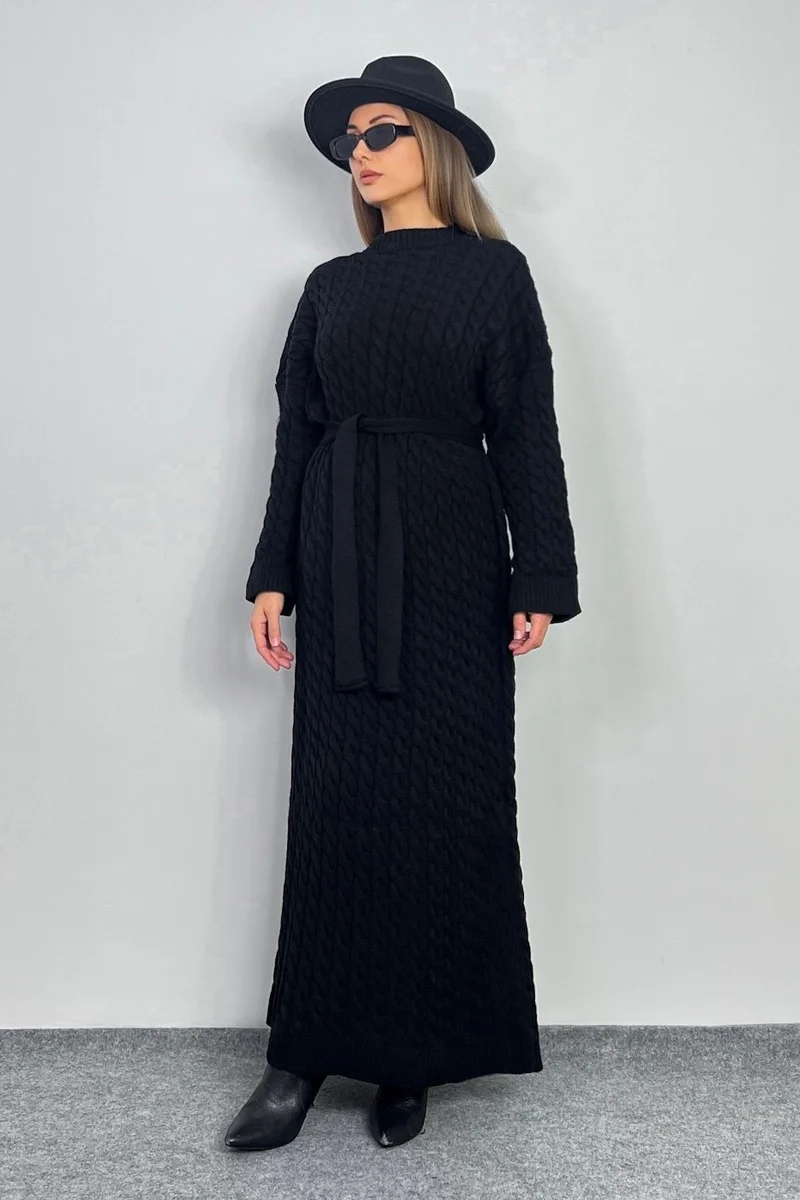 Ritnice Women's Ashley Black Hair Braided Knitwear Long Dress