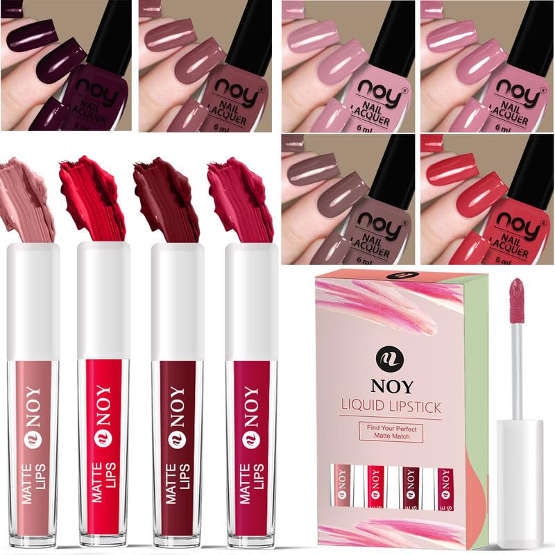 Noy Nail Paint Set For A Flawless Finish The Perfect Pairing Nail Paint Liquid Lipstick For Bold Beauty Valentine Day Beauty Bundle Lipstick Nail Polish - Image 1