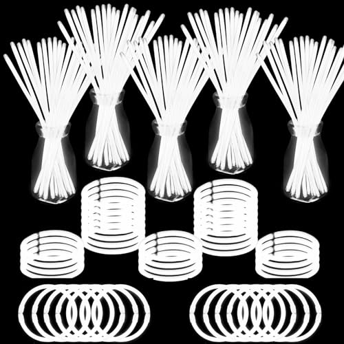 YOFOBU 500 PCS White Glow Stick Bracelets Necklaces 8 Glowsticks with Connectors Bulk Glow in The Dark Party Supplies Light Up Neon Party Favor for Christmas NewYear Valentines Day Wedding - Image 1