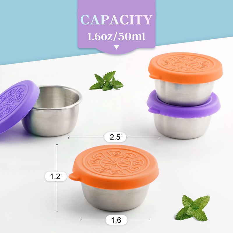 Qukaka 6x1.6 Oz Salad Dressing Containers With Lids  Small Leakproof Reusable Stainless Steel Salad Dressing Container To Go For Lunch Boxes Sauce containers  Picnics Travel Meal Prep And Kitchen Storage. - Image 2