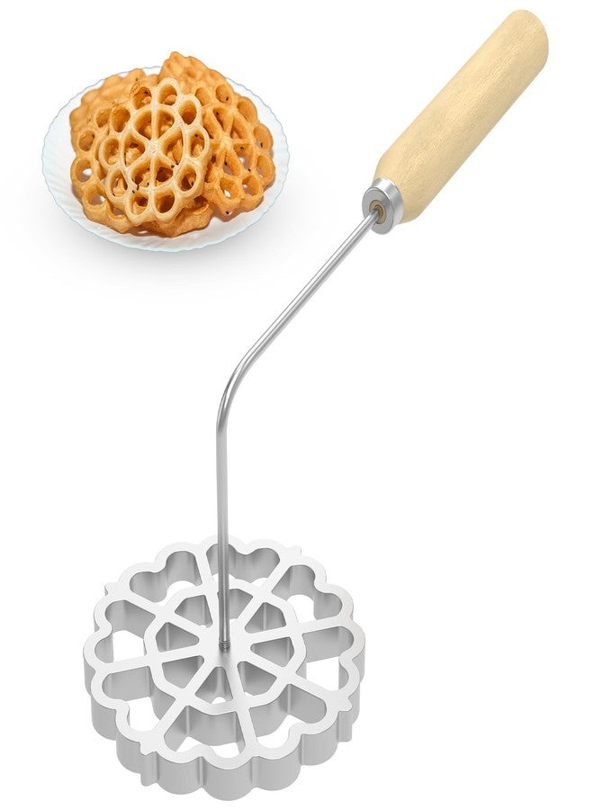 RVEFOT Bunuelos Mold,Aluminum Bunuelos Cookie Maker Mold with Wooden Handle, Detachable Rosette Iron Molds Set,Waffle Molds Funnel Cake Ring,Achappam Mold for Kitchen Baking Cooking 4.8 inches - Image 1