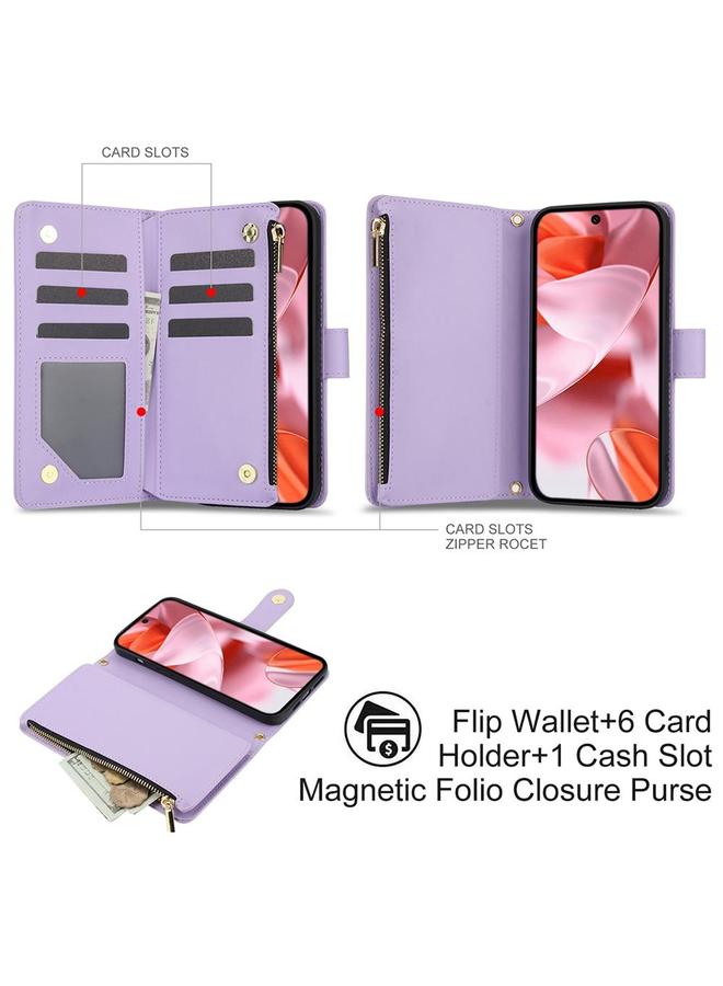 Zaboon Case For Google Pixel 9 / 9 Pro YM016 Rhombic Zipper Card Wallet Leather Phone Case with Lanyard - Image 2