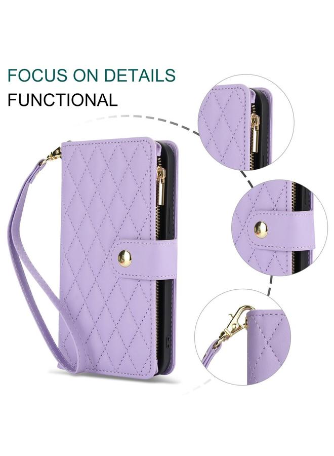 Zaboon Case For Google Pixel 9 / 9 Pro YM016 Rhombic Zipper Card Wallet Leather Phone Case with Lanyard - Image 5