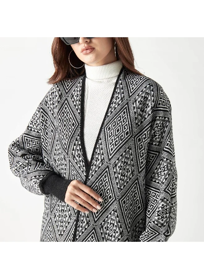 2Xtremz 2Xtremz Textured Longline Shrug with Long Sleeves and Fringes