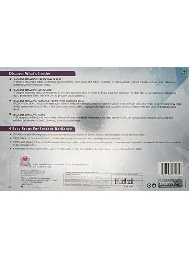 LOTUS HERBALS - Radiant Diamond Cellular Radiance 4 In 1 Facial Kit ; With Diamon Dust & Cinnamon ; For All Skin Types ; 4X37G - Image 1