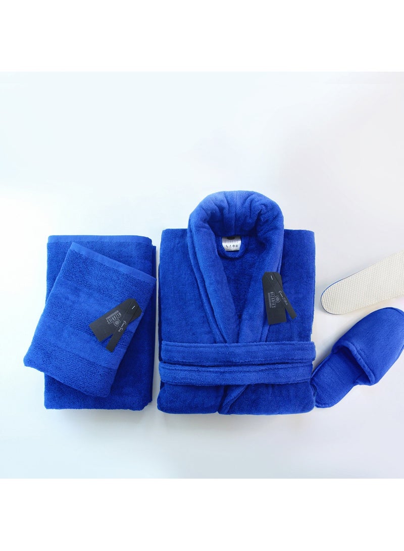 RIZARIES Luxury Bathrobe - 100% Soft Velour Cotton - Blue - 4 Pieces set - Unisex - Image 2