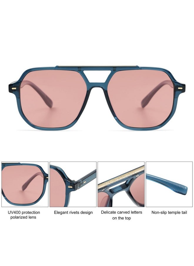 Sojos Retro Trendy Aviator Polarized Sunglasses Men Women Vintage 70S Square Stylish Frame Sun Glasses Sj2283 Crystal Blue Red Lens  - Image 5