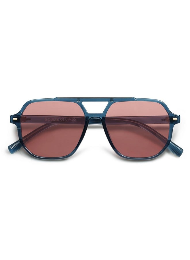 Sojos Retro Trendy Aviator Polarized Sunglasses Men Women Vintage 70S Square Stylish Frame Sun Glasses Sj2283 Crystal Blue Red Lens  - Image 3