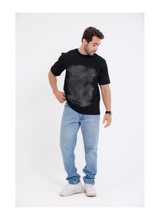 WHITE RABBIT Black T-Shirt with Distressed Print  - Image 5