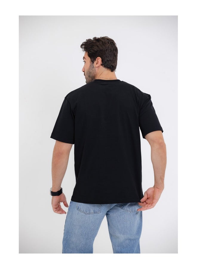 WHITE RABBIT Black T-Shirt with Distressed Print  - Image 2