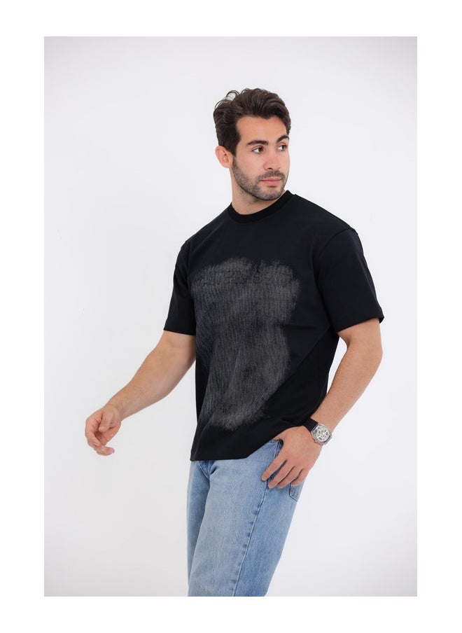 WHITE RABBIT Black T-Shirt with Distressed Print  - Image 3