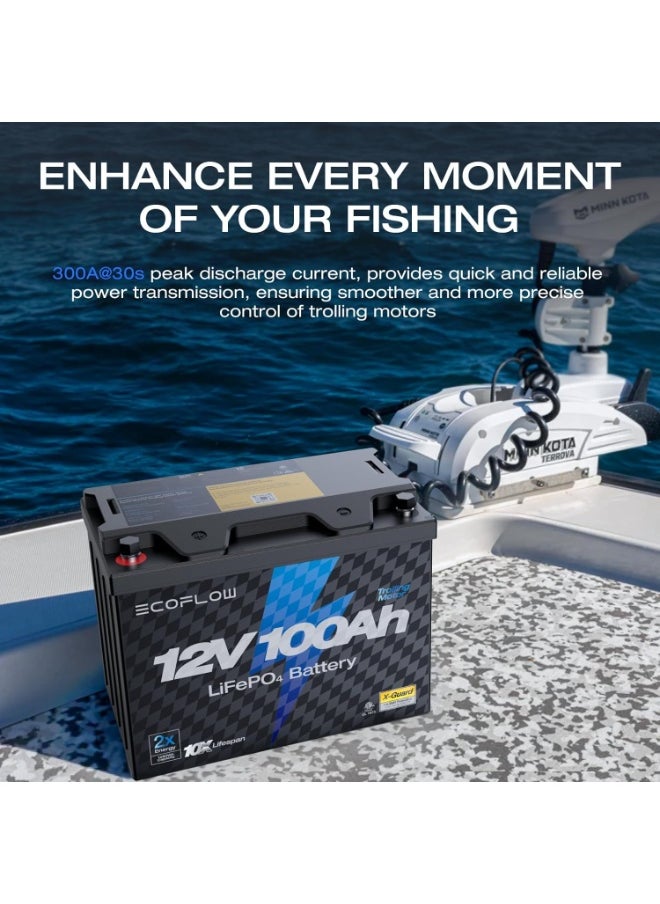 EF ECOFLOW 12V 100Ah LiFePO4 Battery, Built-In 100A BMS Group 27 Lithium Trolling Motor Battery Deep Cycles & 10 Years Lifespan for Boat, Marine, Yacht, RVs
