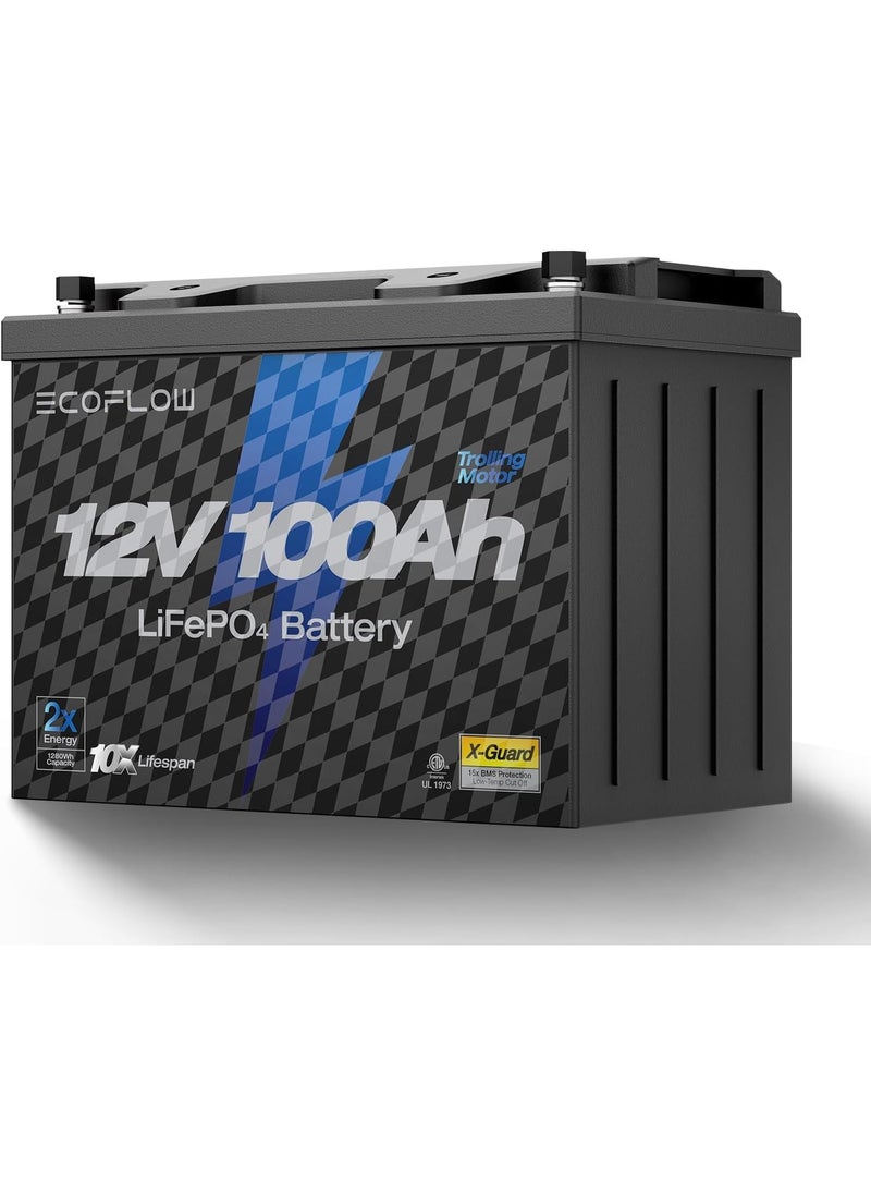 ECOFLOW EF ECOFLOW 12V 100Ah LiFePO4 Battery, Built-In 100A BMS Group 27 Lithium Trolling Motor Battery Deep Cycles & 10 Years Lifespan for Boat, Marine, Yacht, RVs  - Image 1