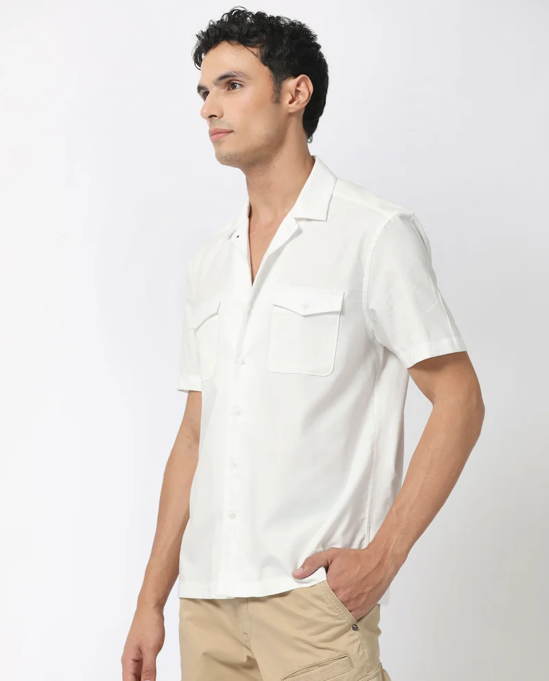 Rare Rabbit Men's Double Pocket Cuban Collar Shirt