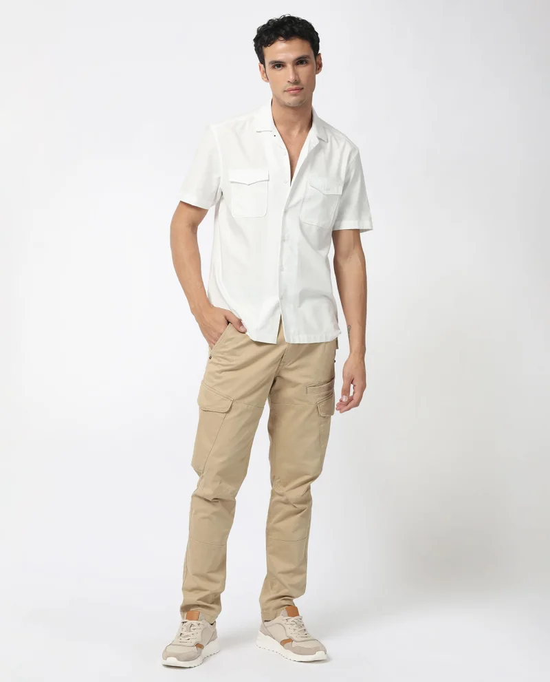 Rare Rabbit Men's Double Pocket Cuban Collar Shirt