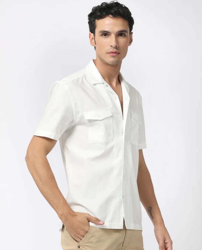 Rare Rabbit Men's Double Pocket Cuban Collar Shirt