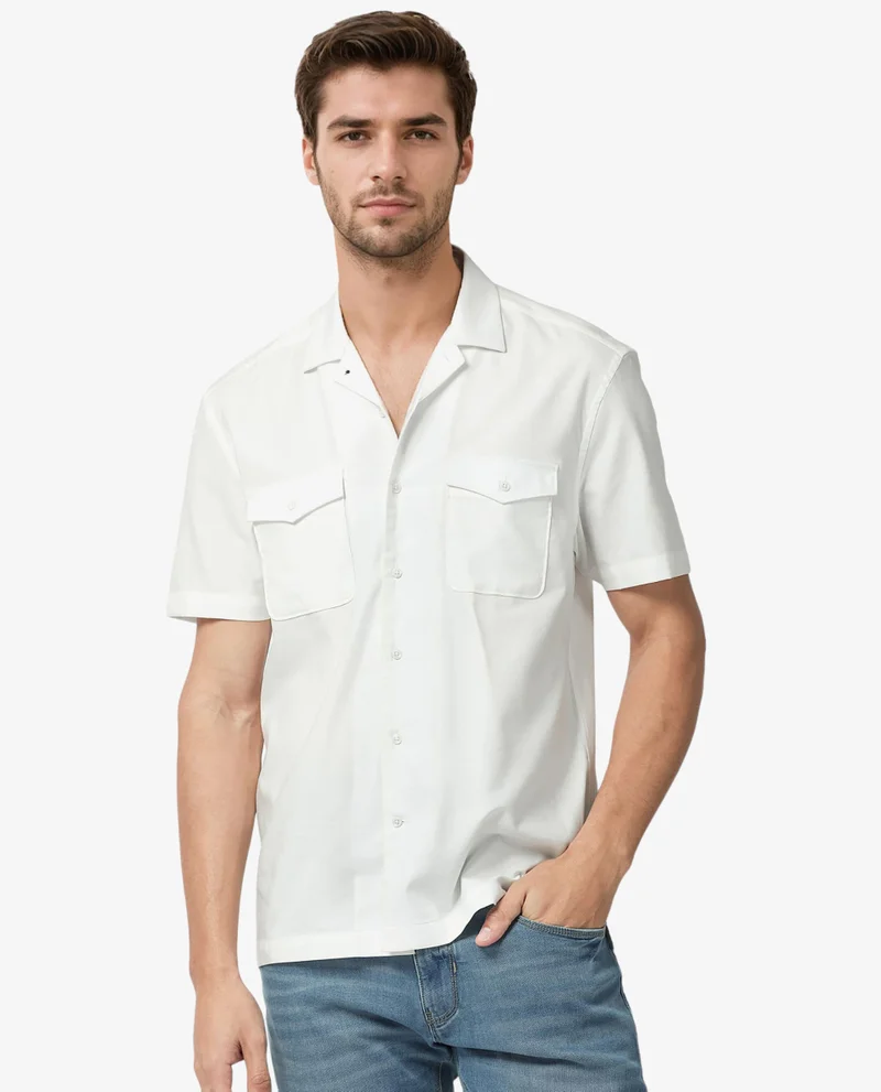 Rare Rabbit Men's Double Pocket Cuban Collar Shirt