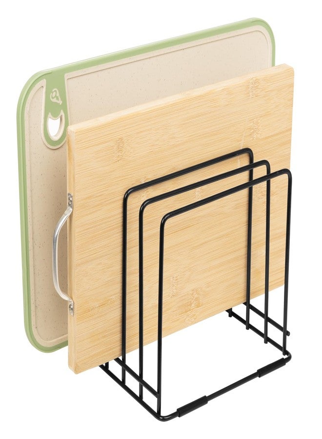 MESTUDIO Cutting Board Holder, 1.2 in. Wide Slots Cabinet Organizer for Cookie Sheets & Trays, 7.95 x 7.95 x 7.09 in. Holder Stand with 5 Slots for Bakeware Organizers And Chopping Board Rack (Black) - Image 1