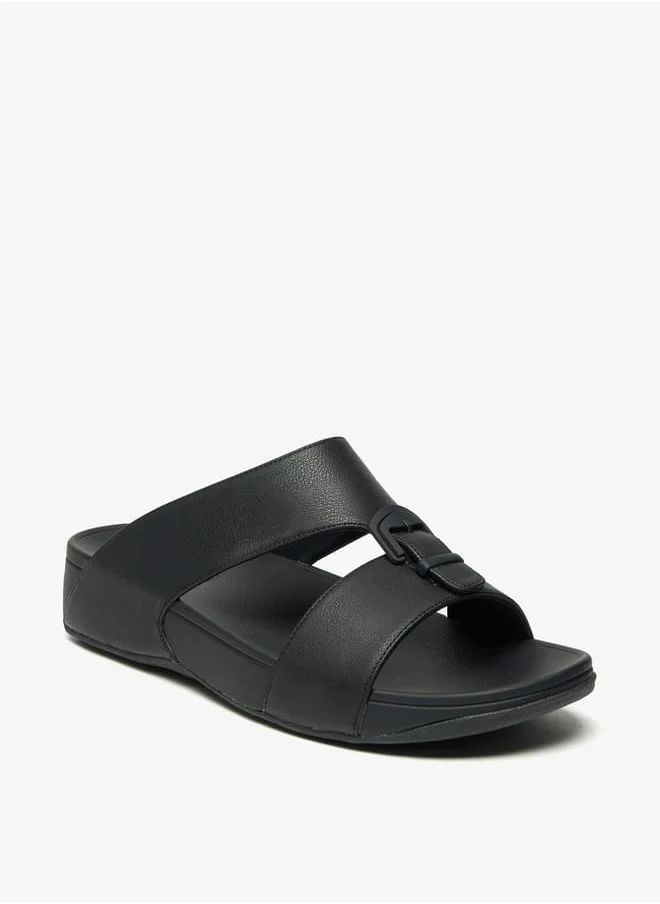 لو كونفورت Solid Slip-On Sandals with Buckle Accent