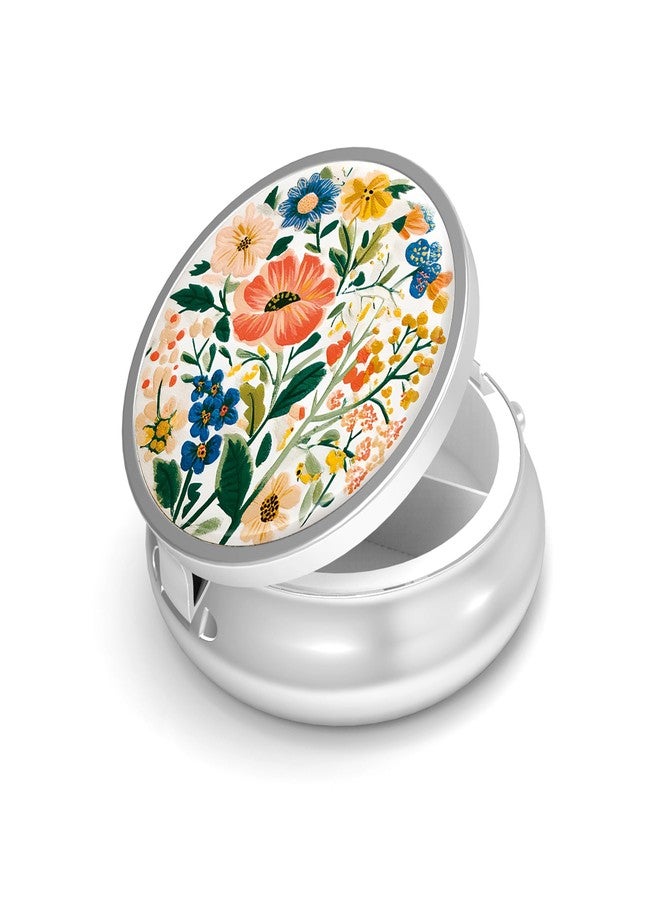 VANCANYOHO Pill Box-3 Compartment Small Pill Case for Purse & Pocket Mini Metal Pill Holder Travel Pill Container to Hold Supplements Vitamins BPA-Free (Wildflowers) - Image 1