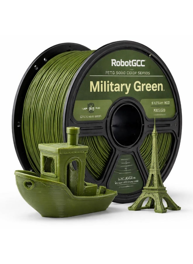 robotgcc PETG Military Green 3D Printing Material 1.75mm 1KG Tactical Matte Color High Strength Durable Smooth Extrusion Low Warping Strong Layer Adhesion Chemical Resistance Easy Print for FDM 3D Printer Prototyping Engineering Models Functional Parts - Image 1
