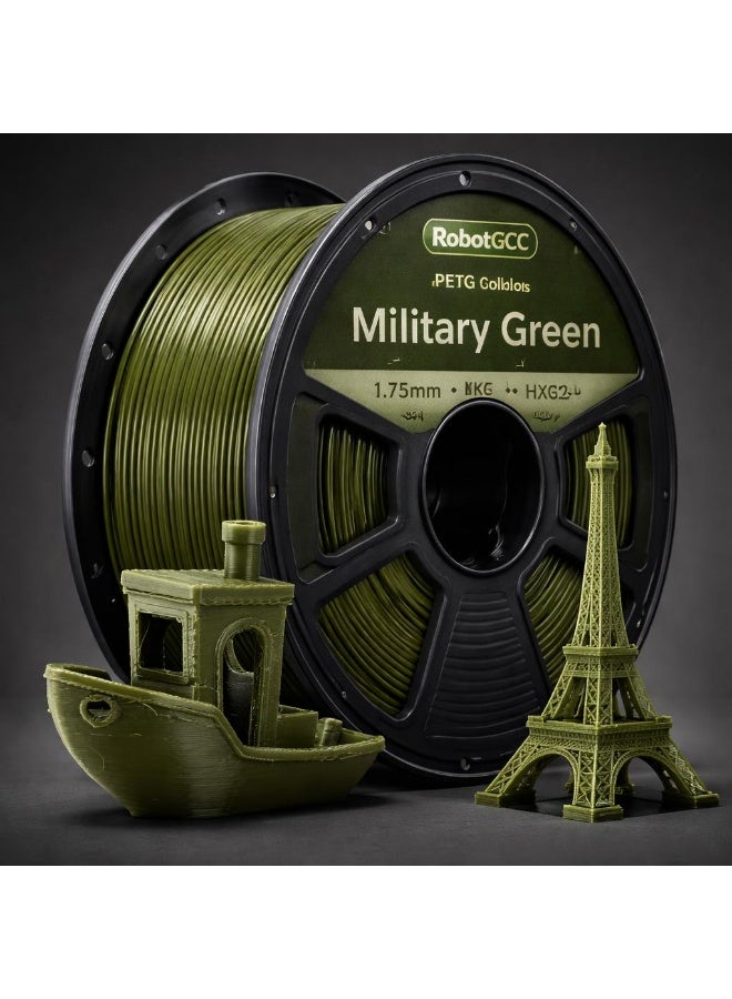 robotgcc PETG Military Green 3D Printing Material 1.75mm 1KG Tactical Matte Color High Strength Durable Smooth Extrusion Low Warping Strong Layer Adhesion Chemical Resistance Easy Print for FDM 3D Printer Prototyping Engineering Models Functional Parts - Image 2