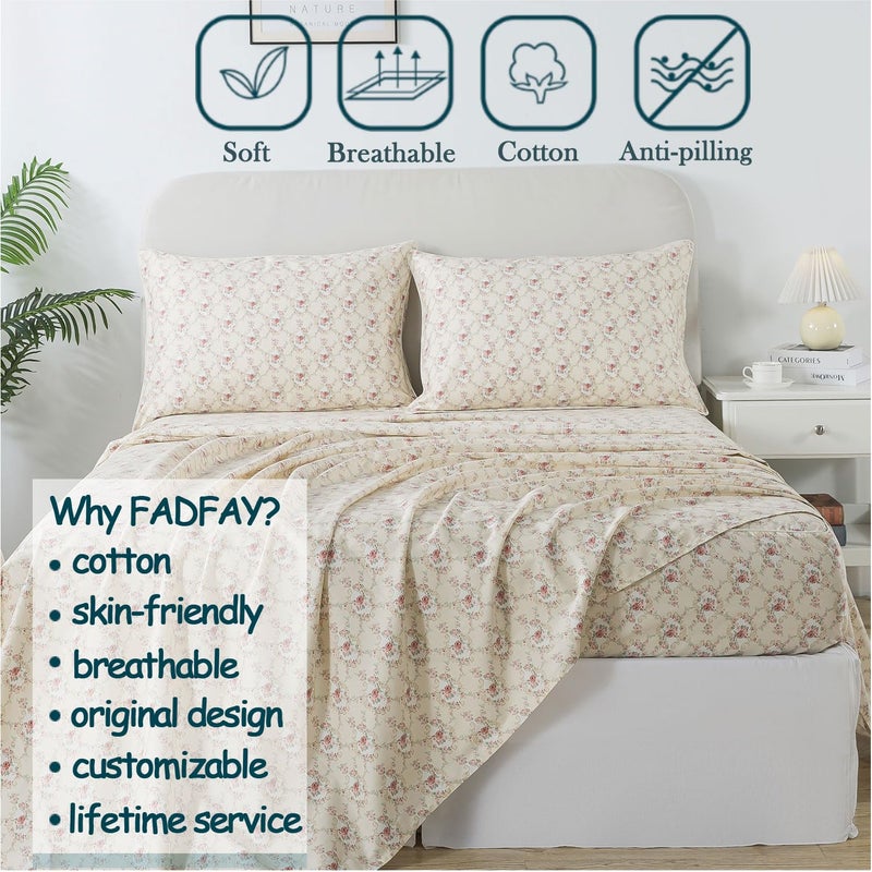 FADFAY FADFAY Twin XL Floral Sheets for College Percale Cotton Ink Grey Floral Sheets Hydrangea Patterned Bed Sheet Shabby Vintage Chic Bedding Dorm Room Soft Crisp & Cool Deep Pocket Fitted Sheet  4Pc  - Image 2