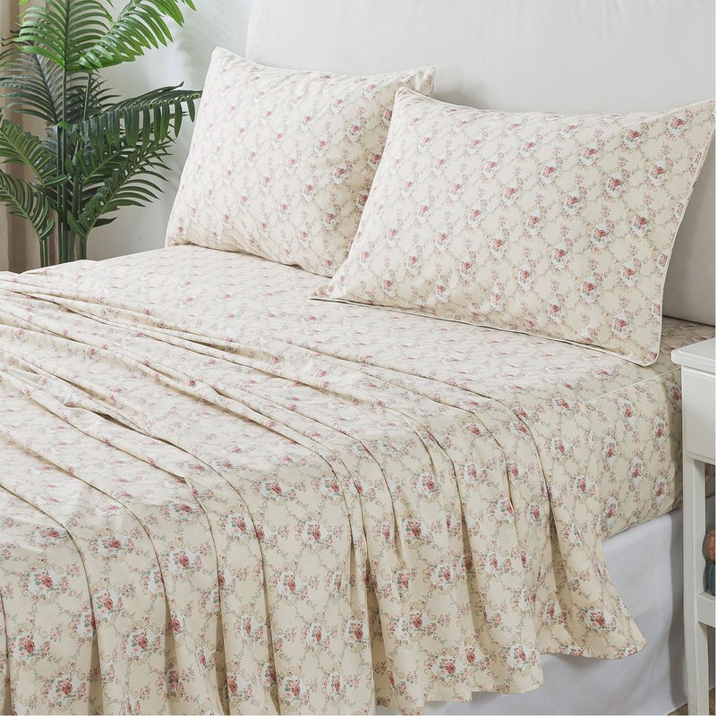 FADFAY FADFAY Twin XL Floral Sheets for College Percale Cotton Ink Grey Floral Sheets Hydrangea Patterned Bed Sheet Shabby Vintage Chic Bedding Dorm Room Soft Crisp & Cool Deep Pocket Fitted Sheet  4Pc  - Image 1