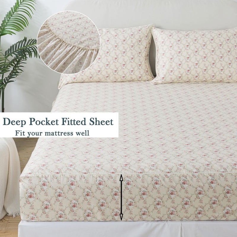 FADFAY FADFAY Twin XL Floral Sheets for College Percale Cotton Ink Grey Floral Sheets Hydrangea Patterned Bed Sheet Shabby Vintage Chic Bedding Dorm Room Soft Crisp & Cool Deep Pocket Fitted Sheet  4Pc  - Image 3