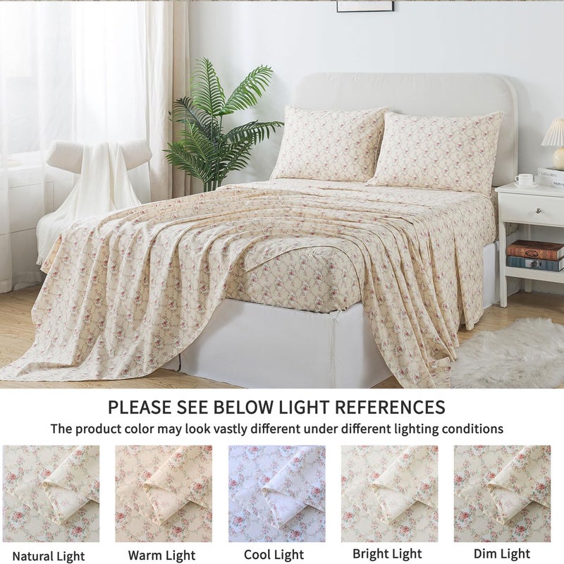 FADFAY FADFAY Twin XL Floral Sheets for College Percale Cotton Ink Grey Floral Sheets Hydrangea Patterned Bed Sheet Shabby Vintage Chic Bedding Dorm Room Soft Crisp & Cool Deep Pocket Fitted Sheet  4Pc  - Image 5